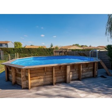 Piscine Bois Ovale AZURA 355X490 H1.20m Liner beig