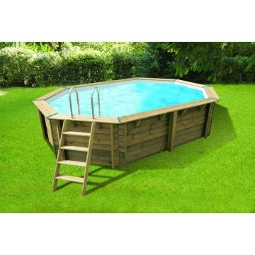 Piscine Bois Ovale AZURA 355X490 H1.30m Liner bleu